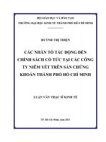 Các nhân tố tác động đến chính sách cổ tức tại các công ty niêm yết trên sàn chứng khoán TPHCM