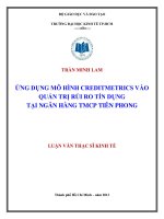 ỨNG DỤNG MÔ HÌNH CREDITMETRICS VÀO QUẢN TRỊ RỦI RO TÍN DỤNG TẠI NGÂN HÀNG TMCP TIÊN PHONG