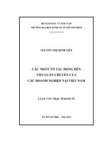 Luận văn thạc sĩ  Các nhân tố tác động đến vốn luân chuyển của các doanh nghiệp tại Việt Nam