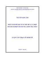 Phân tích rủi ro tuân thủ để lựa chọn doanh nghiệp thanh tra, kiểm tra thuế