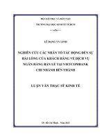 Luận văn thạc sĩ Nghiên cứu các nhân tố tác động đến sự hài lòng của khách hàng về dịch vụ ngân hàng bán lẻ tại Vietcombank chi nhánh Bến Thành