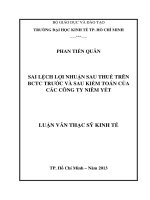 Luận văn thạc sĩ Sai lệch lợi nhuận sau thuế trên BCTC trước và sau kiểm toán của các công ty niêm yết