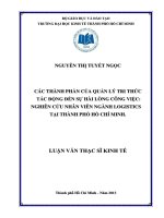 Luận văn thạc sĩ Các thành phần của quản lý tri thức tác động đến sự hài lòng công việc Nghiên cứu nhân viên ngành Logistics tại TP. HCM