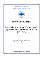 Luận văn thạc sĩ Giải pháp duy trì nguồn nhân lực tại Công ty TNHH dược mỹ phẩm Innopha