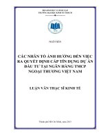 CÁC NHÂN TỐ ẢNH HƯỞNG ĐẾN VIỆC RA QUYẾT ĐỊNH CẤP TÍN DỤNG DỰ ÁN ĐẦU TƯ TẠI NGÂN HÀNG TMC NGOẠI THƯƠNG VIỆT NAM.PDF