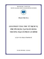 Luận văn thạc sĩ Giải pháp tăng thu từ dịch vụ phi tín dụng tại Ngân hàng thương mại cổ phần An Bình