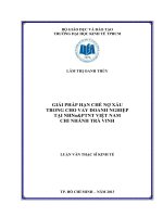 Luận văn thạc sĩ  Giải pháp hạn chế nợ xấu trong cho vay doanh nghiệp tại NHNo&PTNT Việt Nam chi nhánh Trà Vinh
