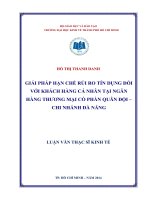 Luận văn thạc sĩ Giải pháp hạn chế rủi ro tín dụng đối với khách hàng cá nhân tại ngân hàng TMCP Quân Đội - Chi nhánh Đà Nẵng