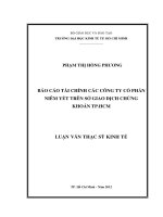 Luận văn thạc sĩ  Báo cáo tài chính các công ty cổ phần niêm yết sở giao dịch chứng khoán TPHCM