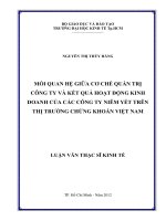 Luận văn thạc sĩ Mối quan hệ giữa cơ chế quản trị công ty và kết quả hoạt động kinh doanh của các công ty niêm yết trên thị trường chứng khoán Việt Nam