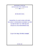 Ảnh hưởng của chất lượng nước đến số lượng và thành phần loài động vật nổi tại một số thuỷ vực trên địa bàn Huyện Gia Lâm, Thành phố Hà Nội