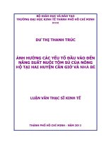 Ảnh hưởng các yếu tố đầu vào đến năng suất nuôi tôm sú của nông hộ tại hai huyện Cần Giờ và Nhà Bè