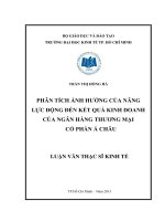 Phân tích ảnh hưởng của năng lực động đến kết quả kinh doanh của các ngân hàng TMCP Á Châu