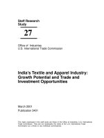 India’s Textile and Apparel Industry The views expressed in this staff study are those of the Office of Industries, U.S. International Trade Commission