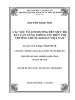 Luận văn thạc sĩ  Các yếu tố ảnh hưởng đến mức độ bất cân xứng thông tin trên thị trường chứng khoán Việt Nam