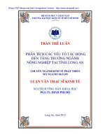 Luận văn thạc sĩ Phân tích các yếu tố tác động đến tăng trưởng ngành nông nghiệp tại tỉnh Long An