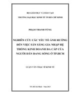Luận văn thạc sĩ kinh tế Nghiên cứu các yếu tố ảnh hưởng đến việc sẵn sàng gia nhập hệ thống kinh doanh đa cấp của người dân đang sống ở TP Hồ Chí Minh