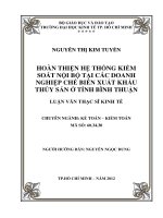 HOÀN THIỆN HỆ THỐNG KIỂM SOÁT NỘI BỘ TẠI CÁC DOANH NGHIỆP CHẾ BIẾN XUẤT KHẨU THỦY SẢN Ở TỈNH BÌNH THUẬN