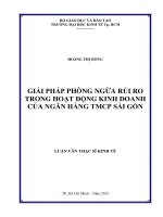 Luận văn thạc sĩ Giải pháp phòng ngừa rủi ro trong hoạt động kinh doanh của Ngân hàng Thương mại Cổ phần Sài Gòn
