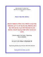 HOÀN THIỆN CÔNG TÁC PHÂN LOẠI NỢ, TRÍCH LẬP VÀ SỬ DỤNG DỰ PHÒNG RỦI RO TÍN DỤNG TẠI CHI NHÁNH NGÂN HÀNG TMCP NGOẠI THƯƠNG NAM SÀI GÒN.PDF