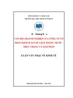 Văn hóa doanh nghiệp của công ty cổ phần khách sạn du lịch tháng Mười - Thực trạng và giải pháp