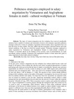 Politeness strategies employed in salary negotiation by Vietnamese and Anglophone females in multi - cultural workplace in Vietnam