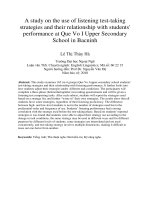 A study on the use of listening test-taking strategies and their relationship with students' performance at Que Vo I Upper Secondary School in Bacninh