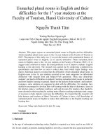 Unmarked plural nouns in English and their difficulties for the 1st year students at the Faculty of Tourism, Hanoi University of Culture