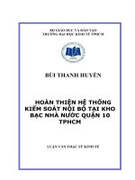 Hoàn thiện hệ thống kiểm soát nội bộ tại Kho bạc nhà nước Quận 10 thành phố Hồ Chí Minh
