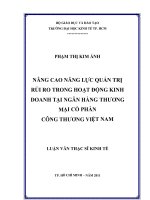 Nâng cao năng lực quản trị rủi ro trong hoạt động kinh doanh tại Ngân hàng thương mại cổ phần Công Thương Việt Nam