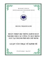 Hoàn thiện hệ thống kiểm soát nội bộ cho các công ty bất động sản tại Thành phố Hồ Chí Minh