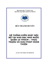 Hệ thống kiểm soát nội bộ tại kho bạc Nhà nước quận 10 TPHCM - Thực trạng và giải pháp hoàn thiện
