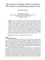 The speech act of apology made by Vietnamese EFL Learners An interlanguage pragmatic study