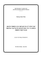 Hoàn thiện cơ chế quản lý vốn tập trung tại Ngân hàng Đầu tư và Phát triển Việt Nam