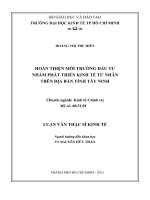 Hoàn thiện môi trường đầu tư nhằm phát triển kinh tế tư nhân trên địa bàn tỉnh Tây Ninh