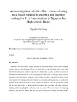 An investigation into the effectiveness of using task-based method in teaching and learning reading for 11th form students at Nguyen Trai High school, HN