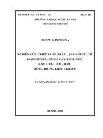 Nghiên cứu chiết xuất, phân lập và tinh chế kaempferol từ lá cây đơn lá đỏ làm chất đối chiếu dùng trong kiểm nghiệm