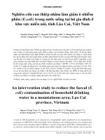 Nghiên cứu can thiệp nhằm làm giảm ô nhiễm phân (e coli) trong nước uống tại hộ gia đình ở khu vực miền núi, tỉnh lào cai, việt nam