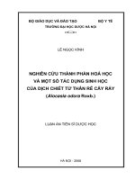 Nghiên cứu thành phần hóa học và một số tác dụng sinh học của dịch chiết từ thân rễ cây ráy (alocasia odora roxb)