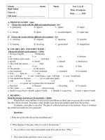 Tổng hợp đề kiểm tra 1 tiết HKI ti ếng Anh lớp 8