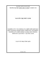 Nghiên cứu tác động của biến đổi khí hậu đối với hoạt động phát triển du lịch biển. Nghiên cứu điển hình tại địa bàn trọng điểm du lịch Huế, Quảng Nam