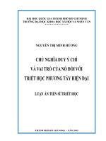 toàn văn LUẬN án TIẾN sĩ TRIẾT học chủ nghĩa duy ý chí và vai trò của nó đối với triết học phương tây hiện đại