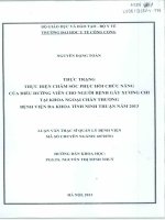 Thực trạng thực hiện chăm sóc phục hồi chức năng của điều dưỡng viên cho người bệnh gãy xương chi tại khoa ngoại chấn thương bênh viện đa khoa tỉnh Ninh Thuận năm 2013
