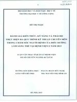 Đánh giá kiến thức, kỹ năng và thái độ thực hiện ba quy trình kỹ thuật chuyên môn trong chăm sóc người bệnh của điều dưỡng lâm sàng trẻ tại bệnh viện E năm 2013