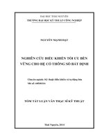 NGHIÊN cứu điều KHIỂN tối ưu bền VỮNG CHO hệ có THÔNG số bất ĐỊNH 