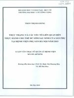 Thực trạng và các yếu tố liên quan đến thực hành cho trẻ bú sớm sau sinh của sản phụ tại bệnh viện Phụ sản Hà Nội năm 2013