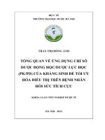 Tổng quan về ứng dụng chỉ số dược động học dược lực học (PK PD) của kháng sinh để tối ưu hóa điều trị trên bệnh nhân hồi sức tích cực