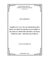 Nghiên cứu các yếu tố ảnh hưởng đến động cơ chọn nghành đòa tạo nghiệp vụ du lịch của sinh viên trường cao đẳng nghề du lịch thương mại nghệ an