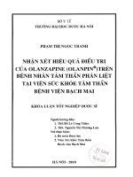 Nhận xét hiệu quả điều trị của olazapine (olanpin) trên bệnh nhân tâm thần phân liệt tại viện sức khoẻ tâm thần bệnh viện bạch mai