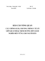 Báo cáo tổng quan Các chính sách, chương trình y tế có liên quan hoặc định hướng đến giảm nghèo bền vững cho người dân